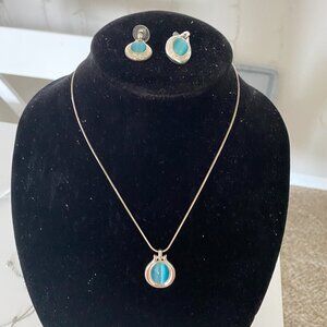 Turquoise Tiger Eye Necklace and Matching Earrings